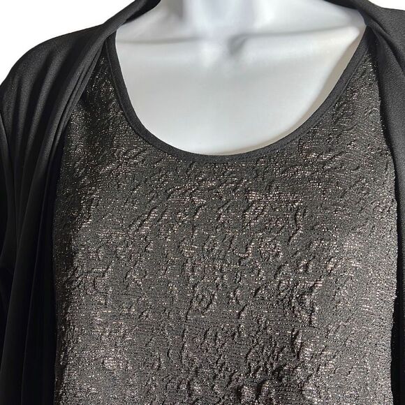 Dennis Basso Caviar Crepe Cardigan W/ Attached Lurex Shell Black Size Medium - Picture 3 of 9